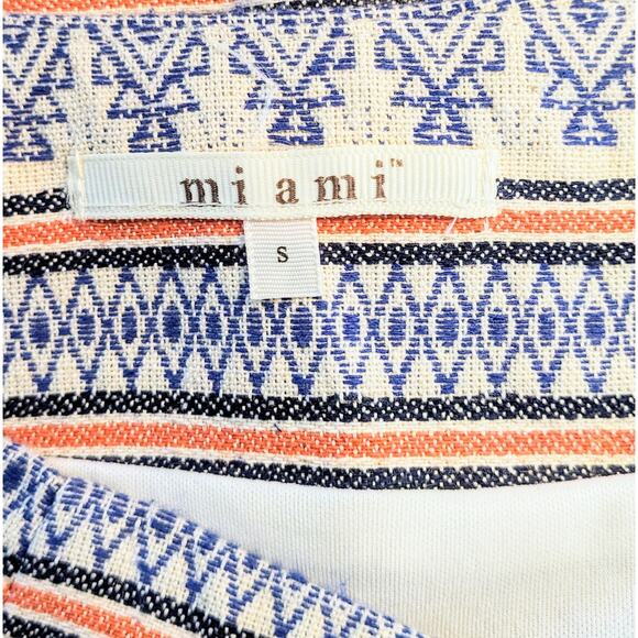 Miami Mini Skirt Small Blue Cream Orange Aztec Geometric Cotton Woven Lined - Picture 7 of 9